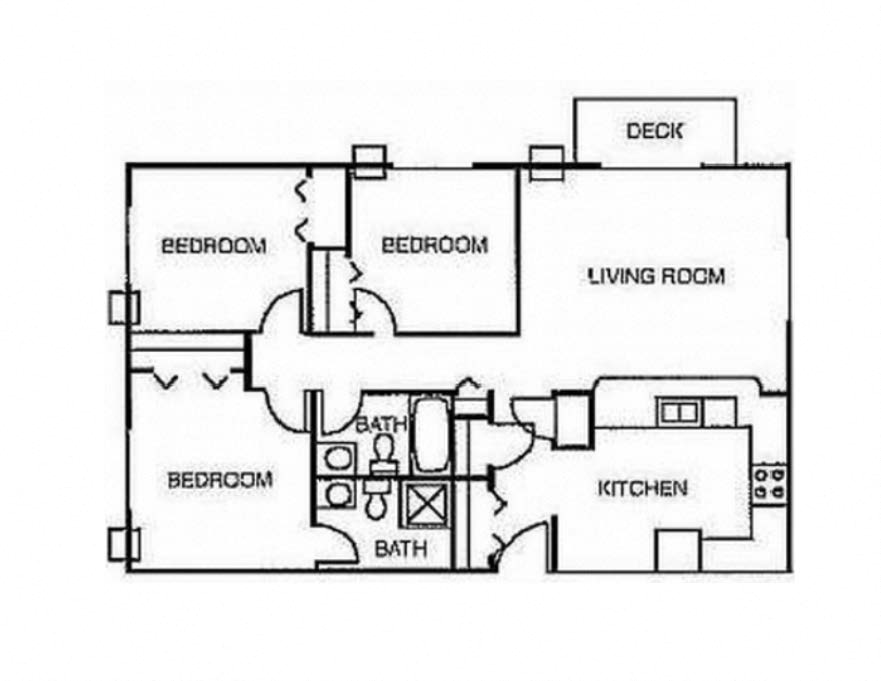 Floor plan for 3 beds, 2 baths, 1092 sqft